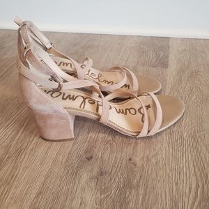 Sam Edelman beige suede strappy sandals size 10 with block heel